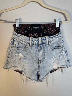 Alexander Wang Bite Denim Cutoff Shorts w/ Bandana Boxer Layer | Size 24
